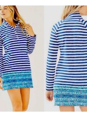 Lilly Pulitzer UPF50+ Captain dress bright navy Portland stripe engineered XS
